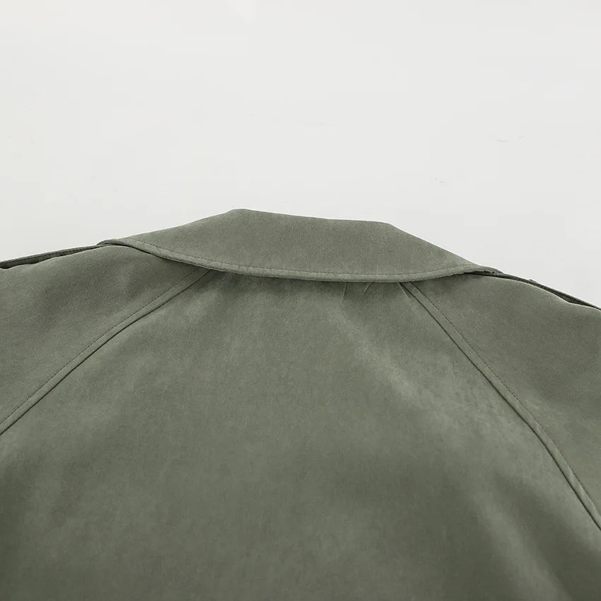 Trench coat corto con lacci per donna – Giacca a maniche lunghe, colletto a revers, abbottonatura singola, stile casual elegante per la primavera/autunno 2025
