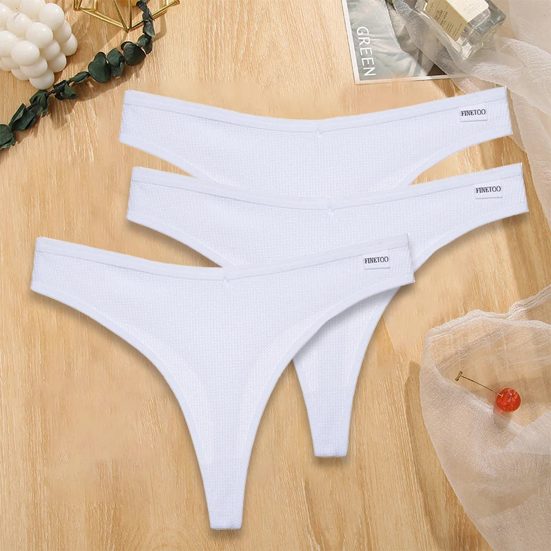 Set 3 pezzi perizomi donna G-string in cotone waffle a vita bassa – underwear sexy comfort quotidiano