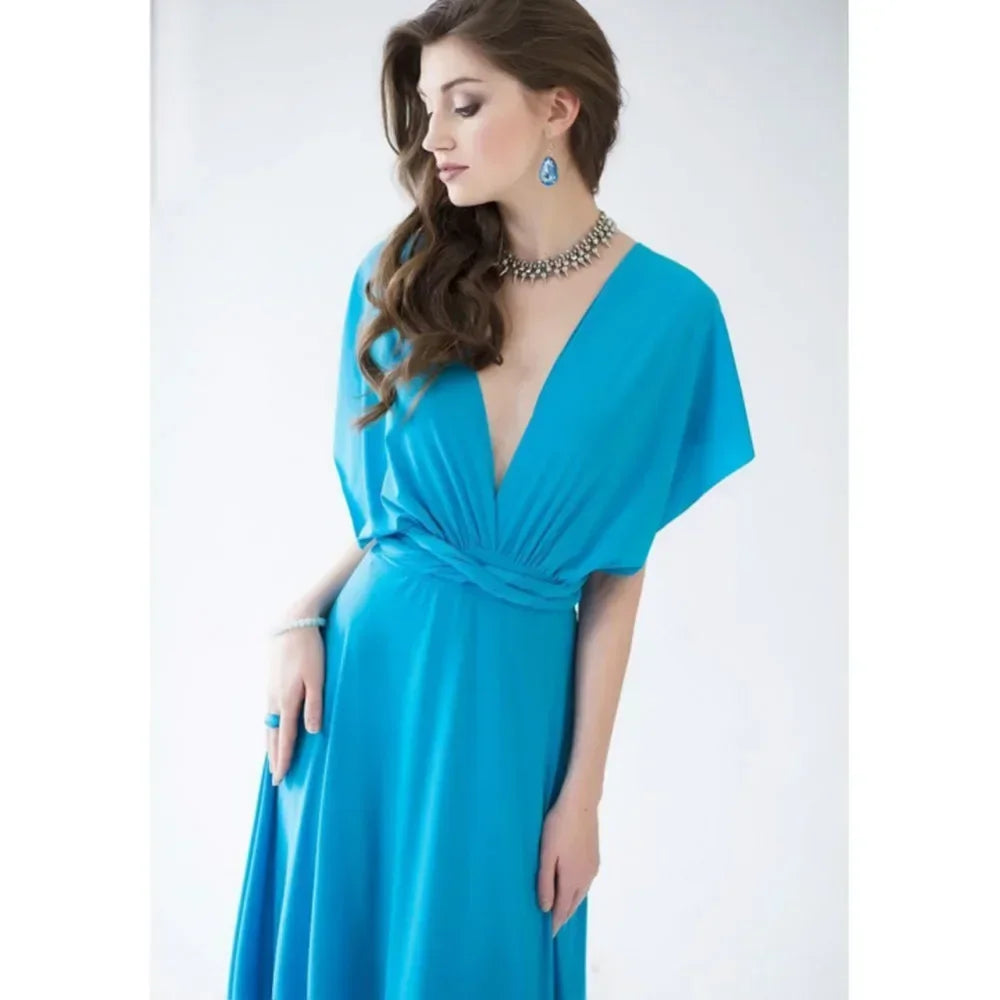 Abito Lungo Multiway Donna con Scollo a V – Vestito Trasformabile Elegante