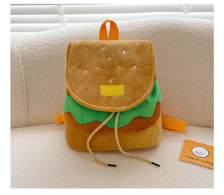Zaino hamburger cartoon unisex – Backpack kawaii grande capacità per bambini e adulti, design buffo e comodo
