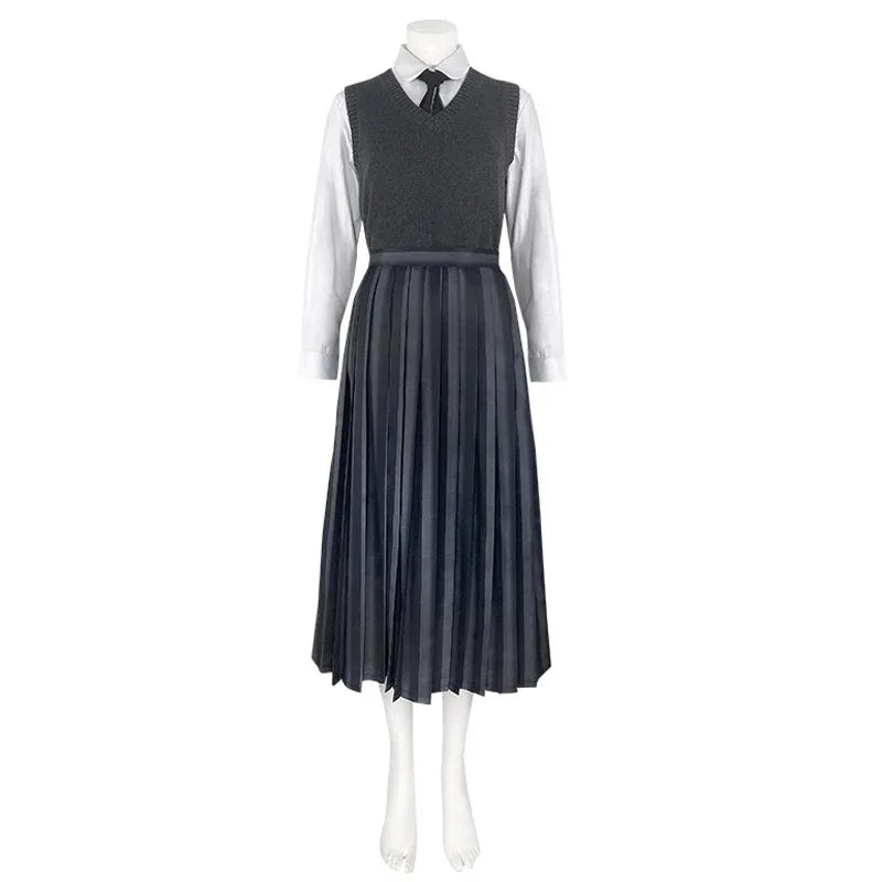 Costume università Mercoledi Addams 2025 – uniforme scolastica cosplay con giacca, gilet, gonna, perfetto per Halloween/adulti e bambini