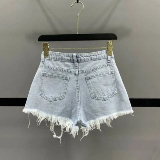 Shorts jeans donna strappati con strass – Vita alta estate 2025