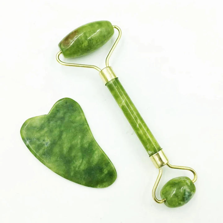 Rullo e Piastra in Giada Naturale per Massaggio Viso – Beauty Tool Antietà