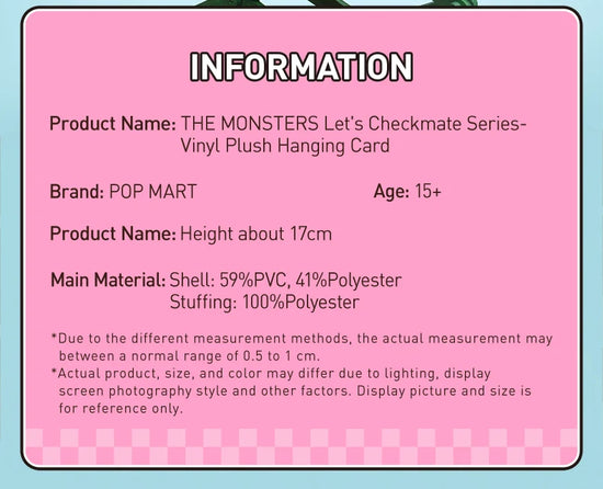 POP MART The Monsters Let’s Checkmate Vinyl Plush Hanging Card – Gadget da collezione, edizione limitata (2 pezzi max)