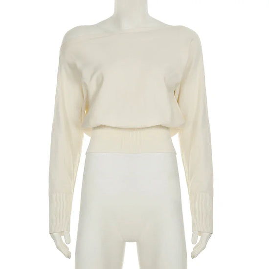 Maglione monospalla donna – Pullover loose con scollo asimmetrico, maniche lunghe, knit casual autunno/inverno