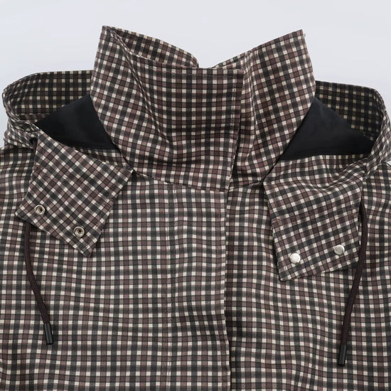 Giacca donna a quadri con cappuccio e zip