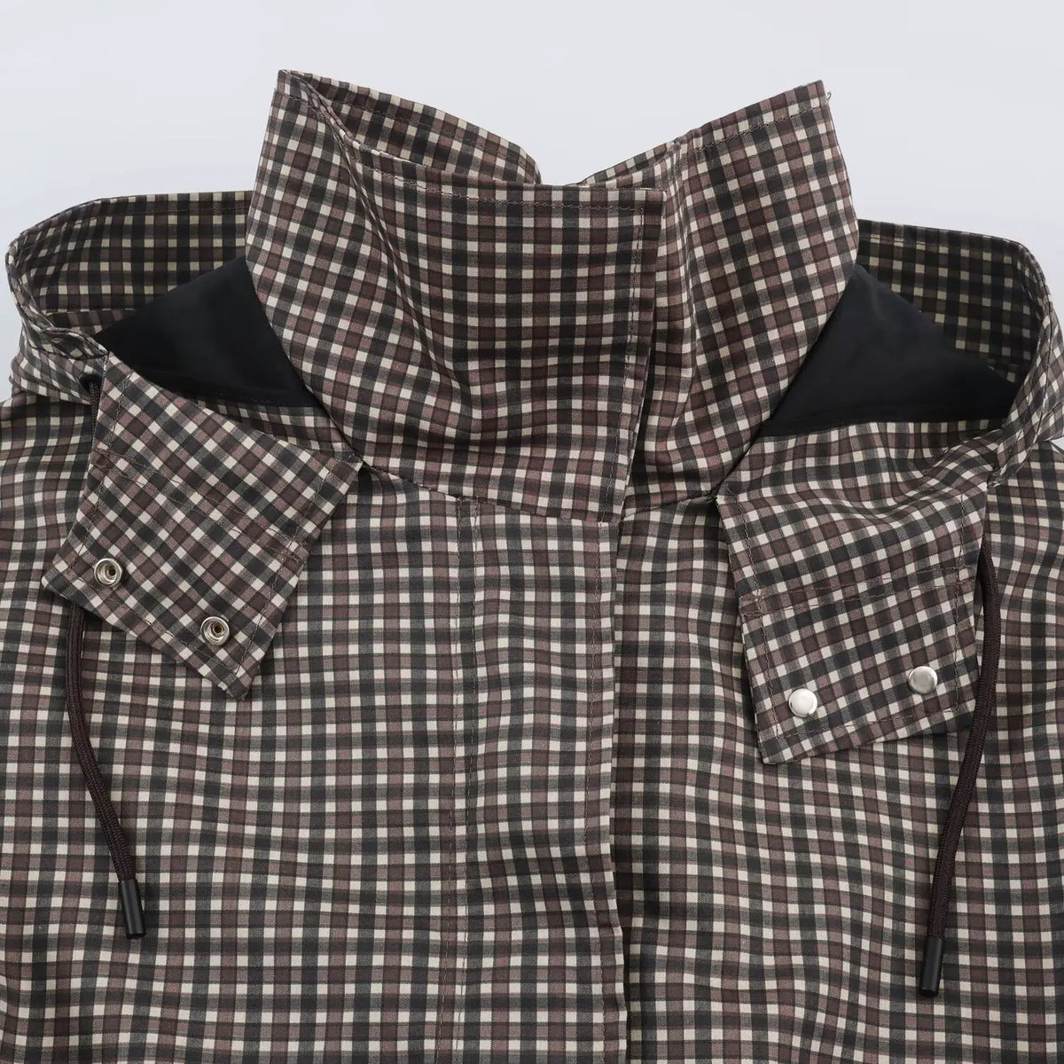 Giacca donna a quadri con cappuccio e zip