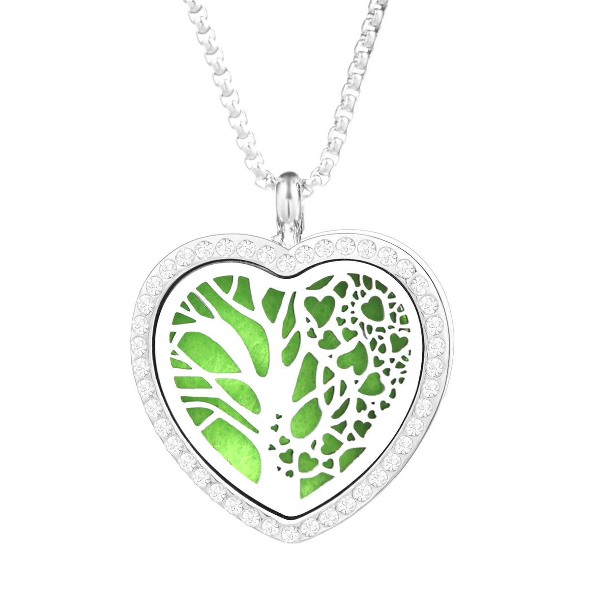 Collana Diffusore a Cuore con Strass in Acciaio Inox – Ciondolo Aromaterapia per Profumi e Oli Essenziali