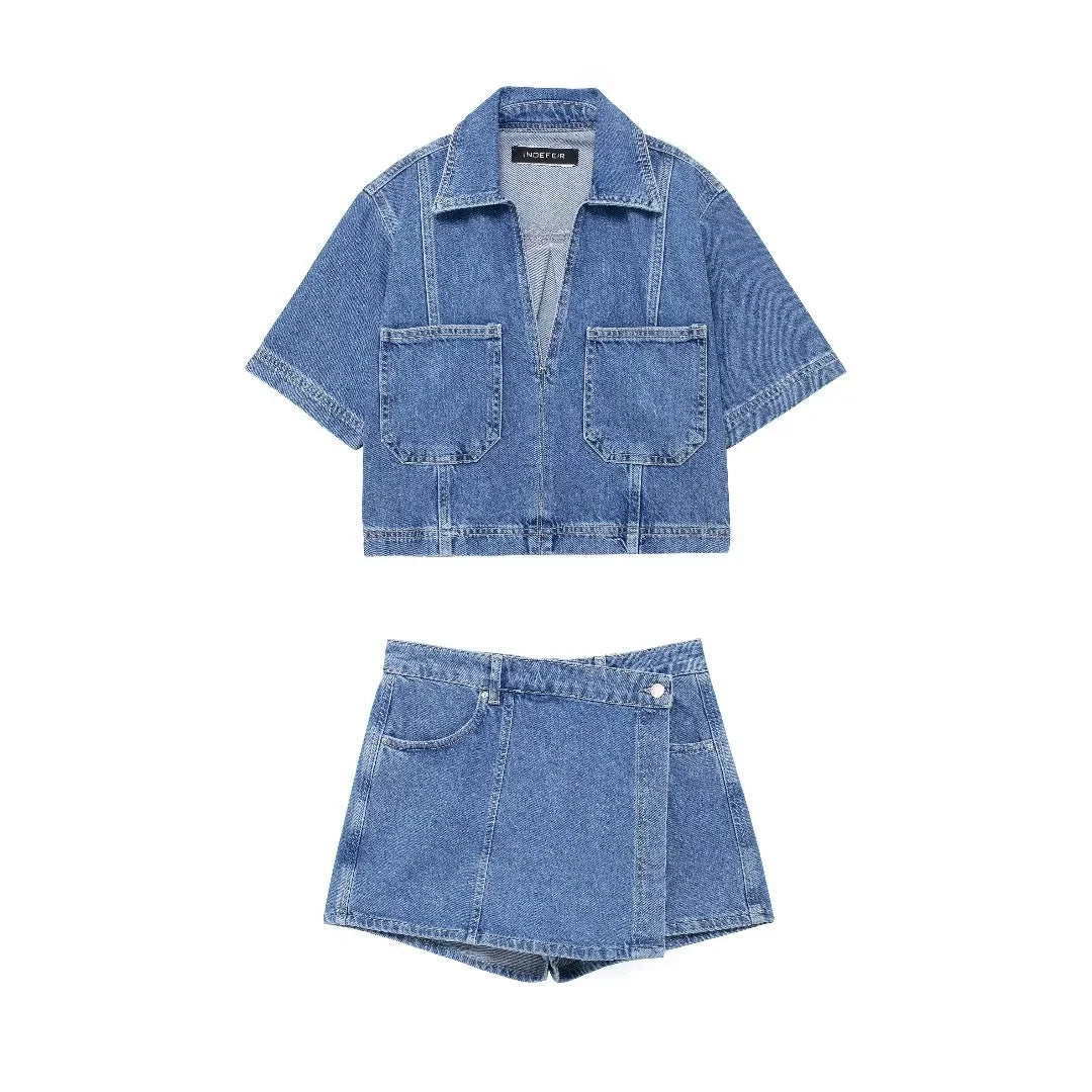 Completo Denim Donna – Set Top e Shorts Elegante Estate