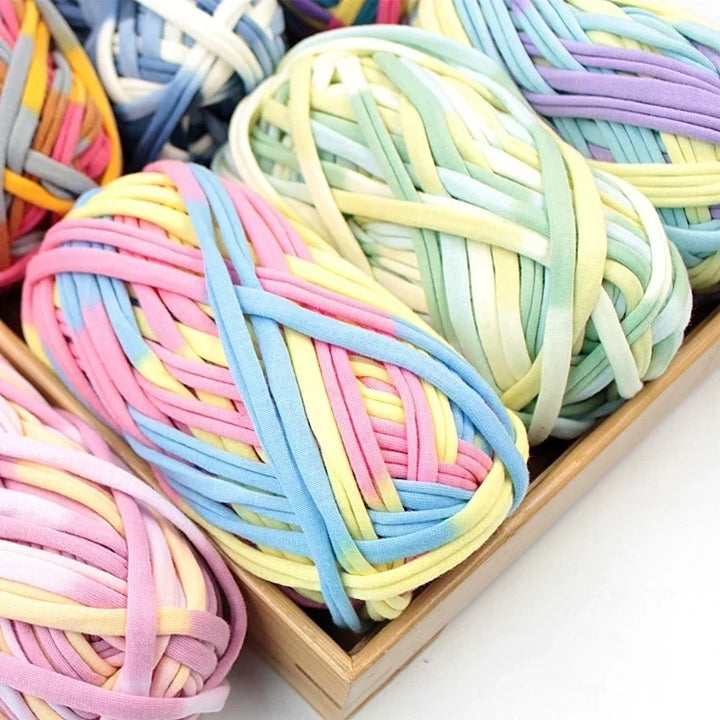Fettuccia di Cotone Multicolor 100 g – Filo T-Shirt per Crochet, Maglia e Borse Handmade