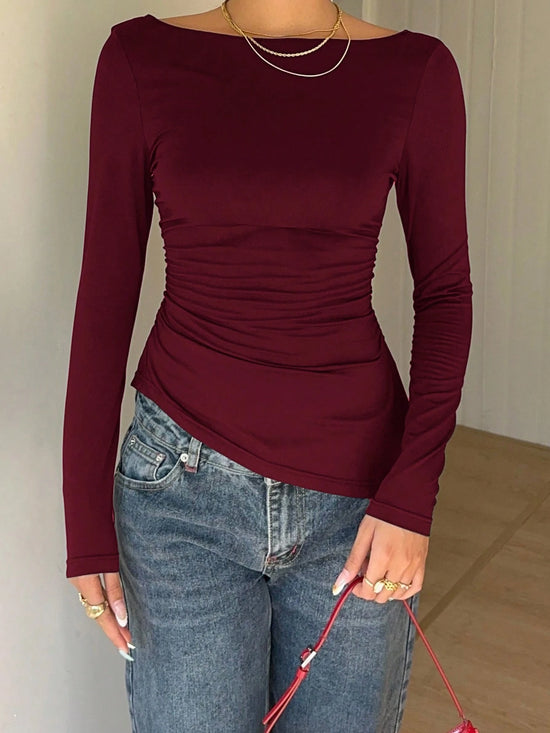 Maglia donna con pizzo e fiocco a maniche lunghe