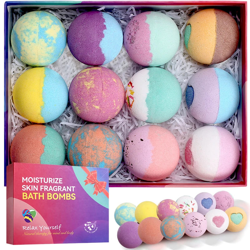 Bombe da Bagno Naturali 12 Pezzi Set Spa – Bath Bomb Relax Aromaterapia Regalo