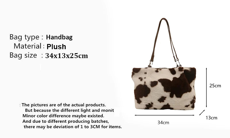 Borsa in Ecopelliccia Donna Animalier Mucca – Grande Capacità a spalla