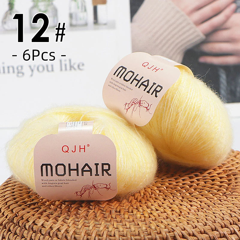 Set 6 gomitoli filato mohair morbido – lana angora effetto fluffy per maglioni, sciarpe, shawl fai-da-te