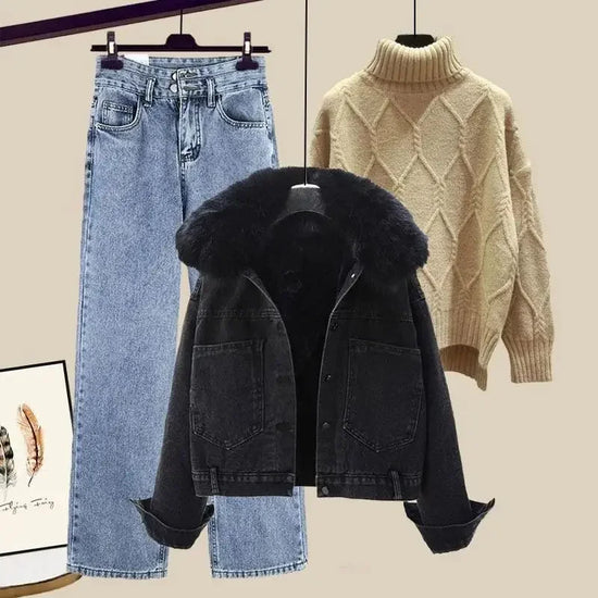 Giacca denim foderata in pile da donna – giacca imbottita spessa per autunno / inverno 2025 stile street