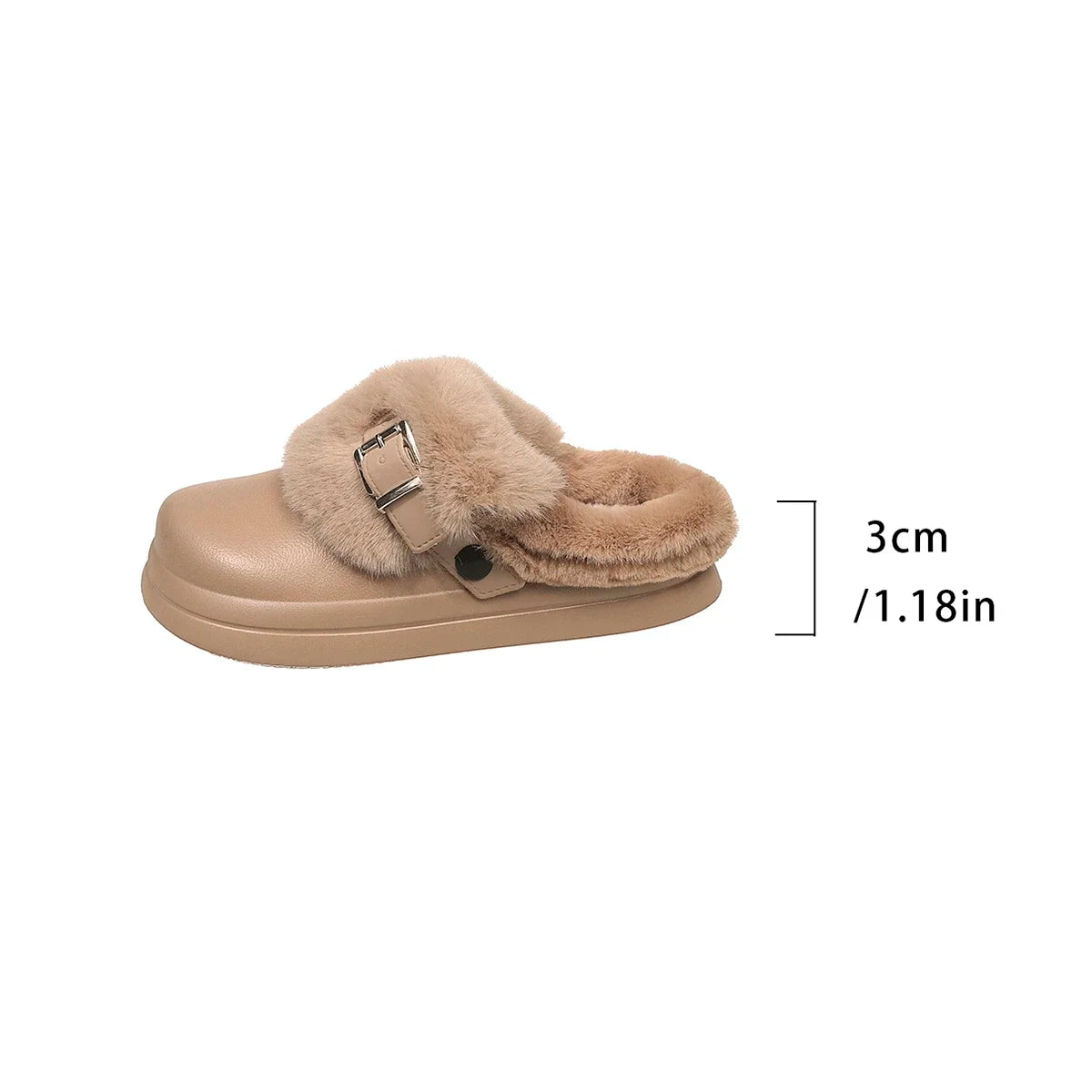 Women EVA Thick Sole Fur Slippers Closed Toe Fluffy Warm Home Slippers Woman Buckle Fashion Slip-on Cover Head Cotton Slippers
