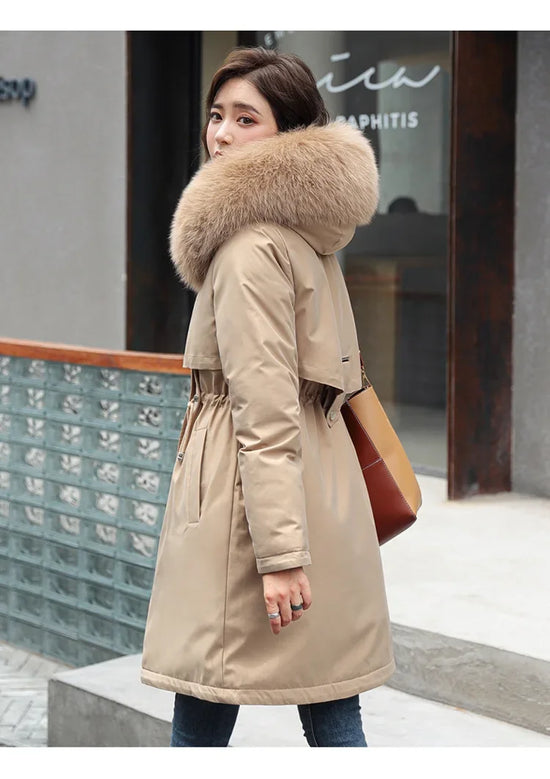 Parka invernale donna – Cappotto lungo imbottito con fodera in lana, cappuccio e colletto in pelliccia, giacca calda da neve