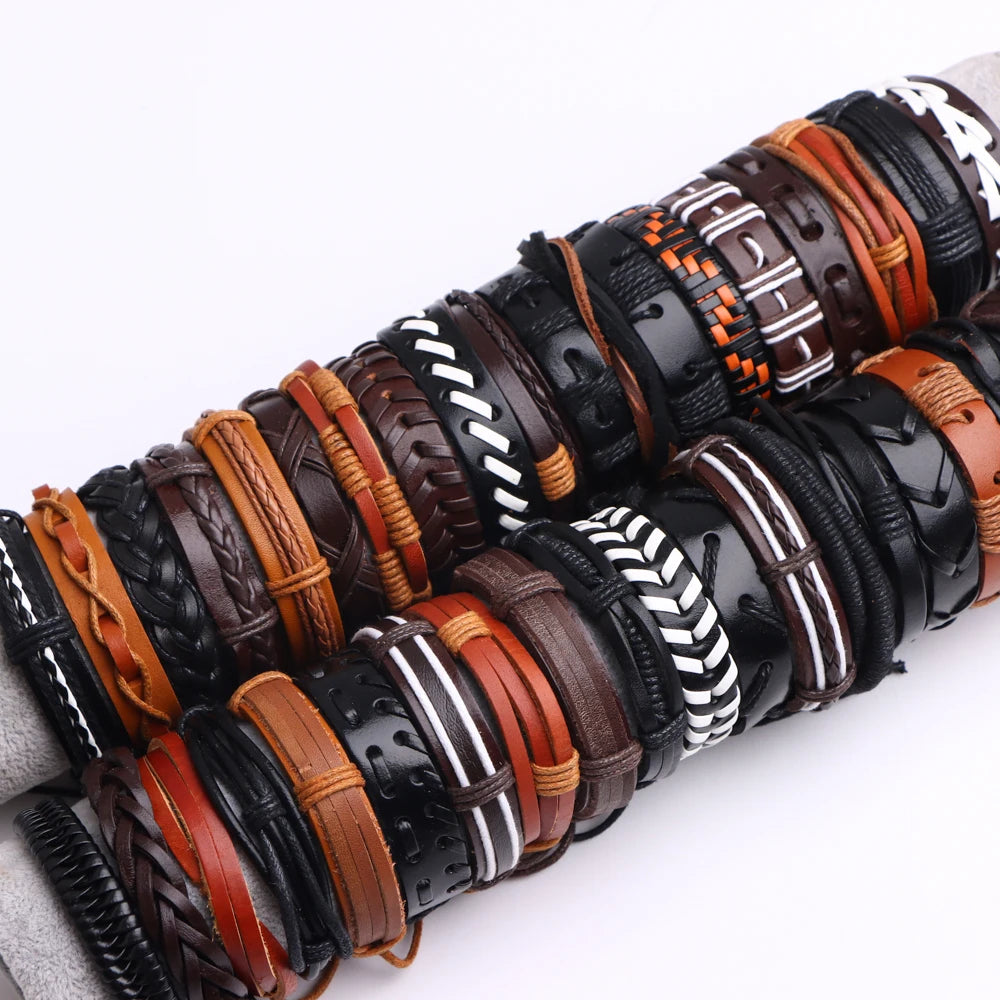 10-100 Braccialetti in Pelle Intrecciata Regolabili – Bracciali Uomo / Donna All’Ingrosso Retro Style