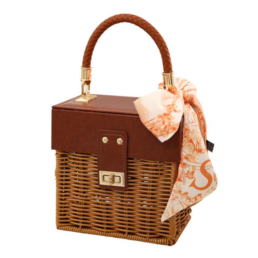 Borsa a Tracolla in Rattan Nera per Donna – Stile Casual Estivo, Fatto a Mano, Forma Box, Perfetta per Viaggi e Spiaggia