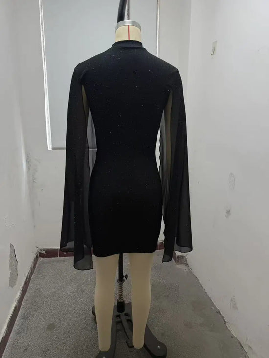 Abito Elegante Donna con Mantella in Chiffon – Vestito Cerimonia Aderente