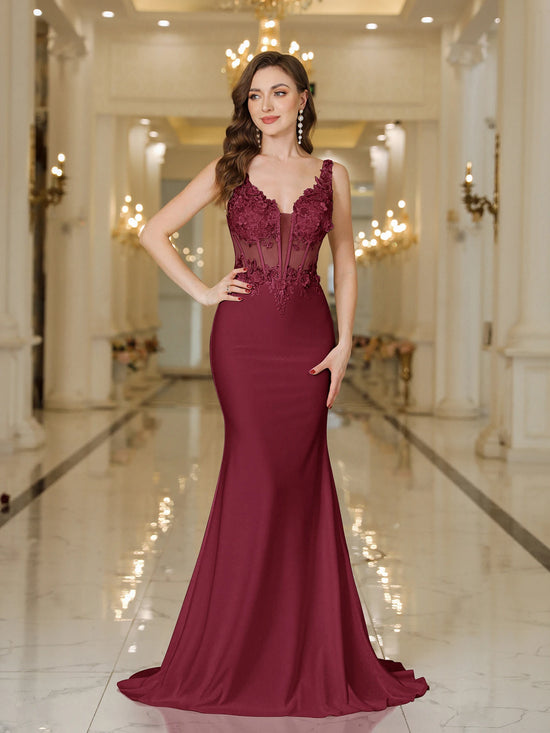 Abito Sera Donna 2026 – Con Pizzo, Scollo a V, Schiena Trasparente e Spacco Alto