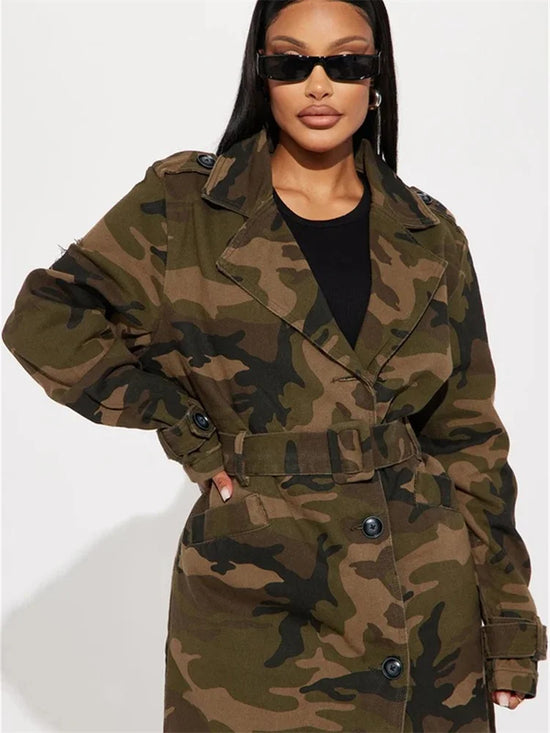 Trench camouflage oversize da donna | stile streetwear, lungo e ripped – taglie S-2XL