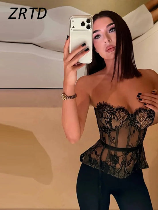 Corsetto Sexy Senza Spalline – Bustier in Pizzo Donna