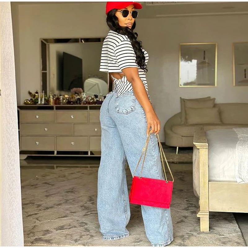 Jeans donna 2025 con pannelli mesh al ginocchio – denim hip-hop a vita alta, stile streetwear trasparente