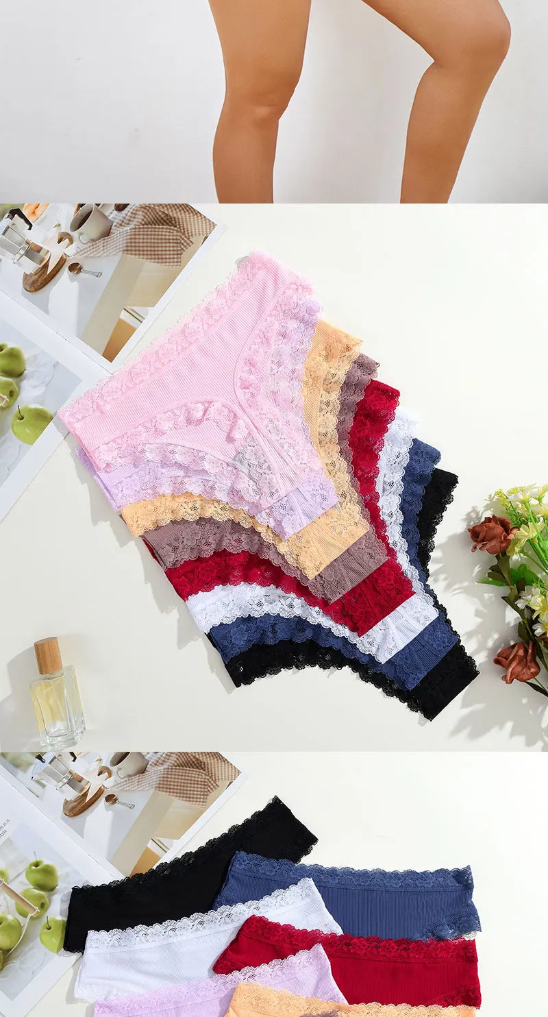 Set 5 pezzi perizomi donna vita media contrasto pizzo floreale – mutandine traspiranti sexy low-waist da S a XXL