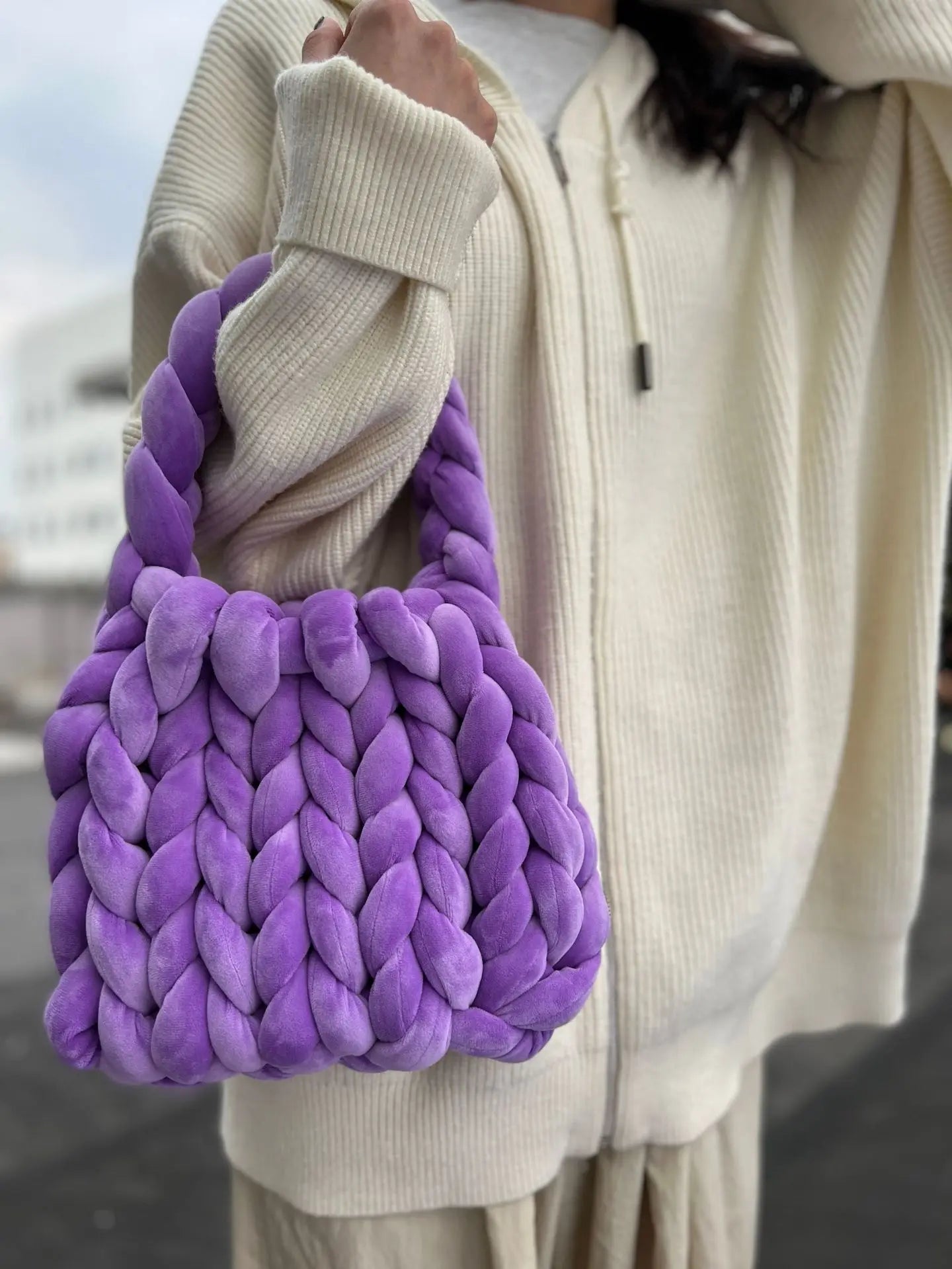 Borsa uncinetto in velluto intrecciato a mano – handbag artigianale unisex disponibile in più colori e dimensioni