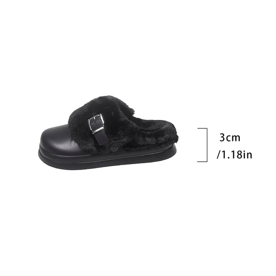 Women EVA Thick Sole Fur Slippers Closed Toe Fluffy Warm Home Slippers Woman Buckle Fashion Slip-on Cover Head Cotton Slippers