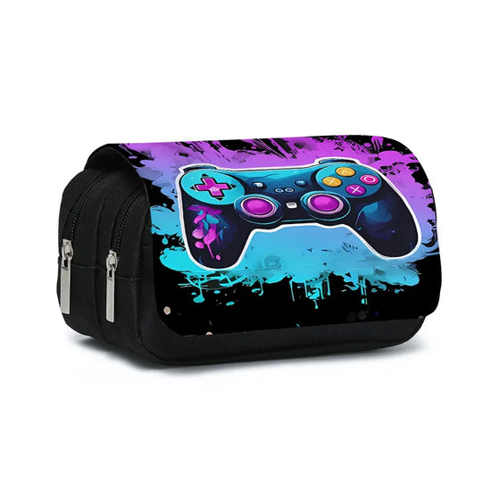Game Controller Double Layered Flip Pen Case for Boy and Girls Best Gifts 2D Cartoon School Supplies Pencil Case for Children
