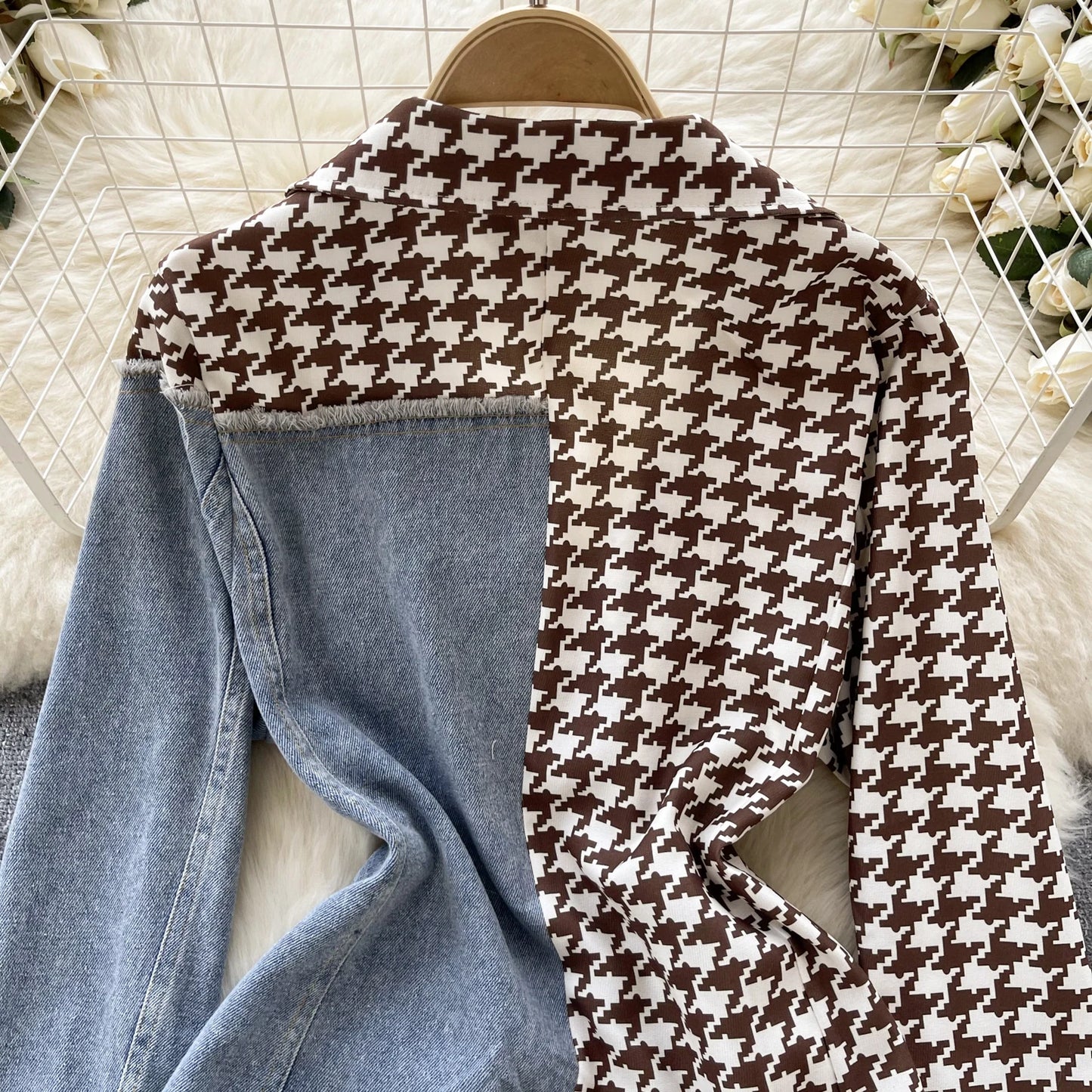 Giacca patchwork in denim con rever 2025 – blazer overshirt donna doppio bottone, vita slim, stile commuter