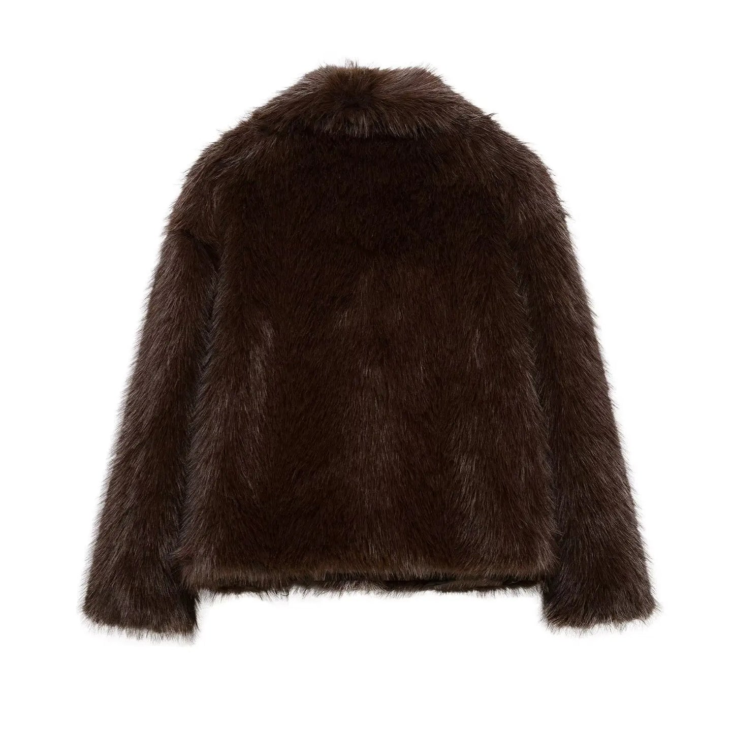 Giacca in pelliccia sintetica marrone con scollo a V per donna – Giacca lunga a maniche lunghe, stile casual elegante per l'autunno/inverno