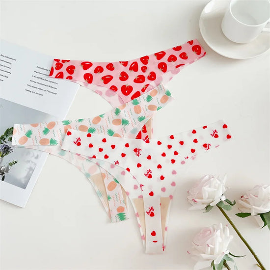 Set 7 pezzi perizomi donna in ice silk ultra sottile – G-string vita bassa con stampa farfalla/leopardato/frutta, lingerie comfort e sexy
