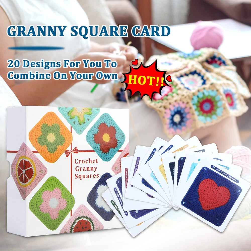 Set 20 carte modelli knitting / crochet – Kit modelli granny square fai-da-te per principianti