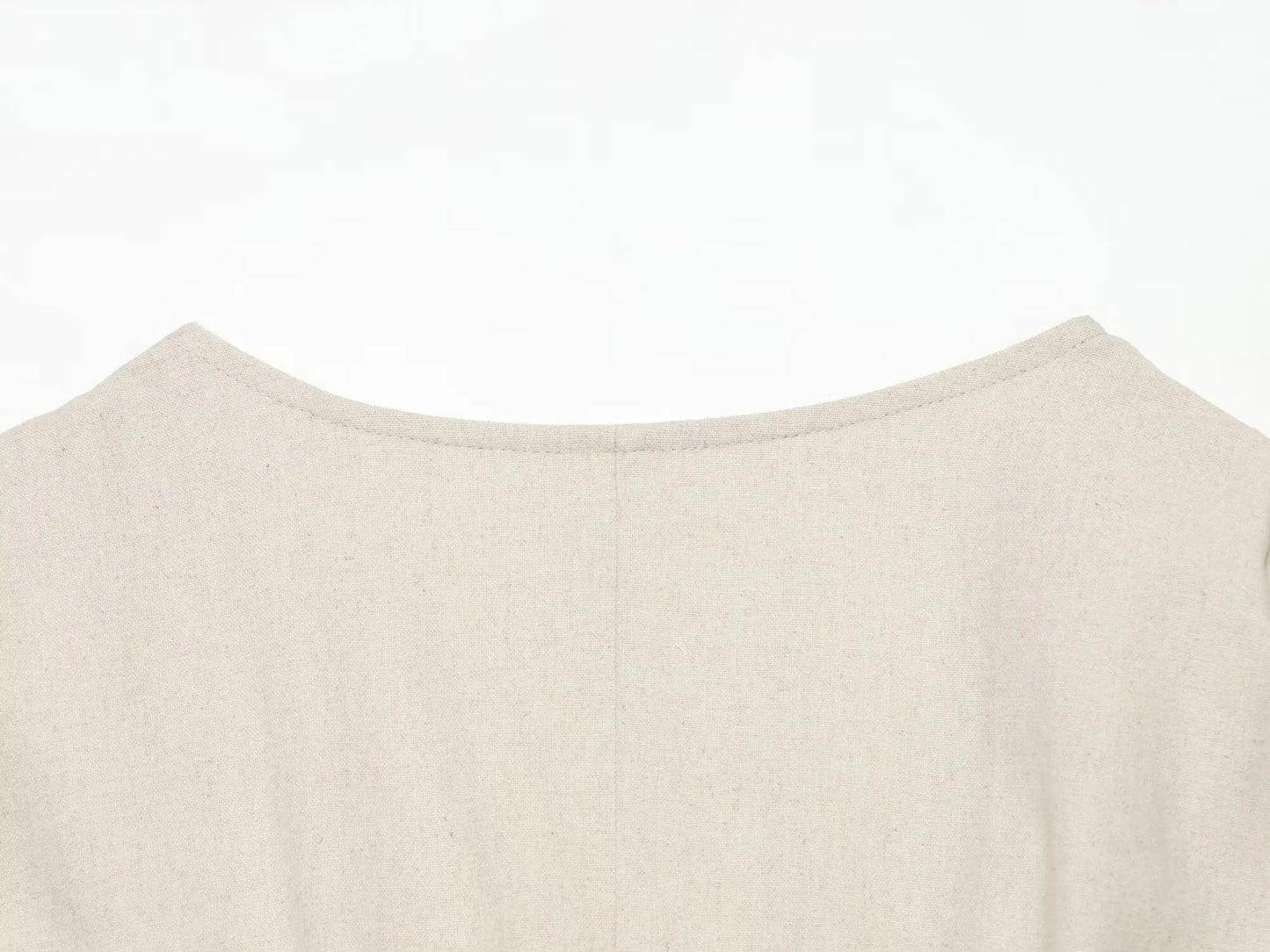 Abito Donna in Lino e Cotone – Vestito Beige Estivo con Scollo a V