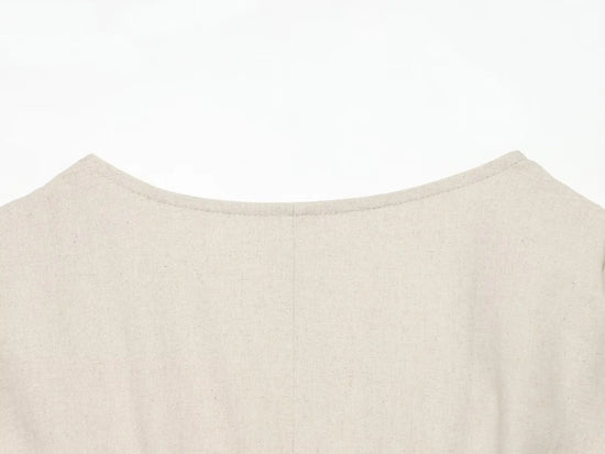 Abito Donna in Lino e Cotone – Vestito Beige Estivo con Scollo a V