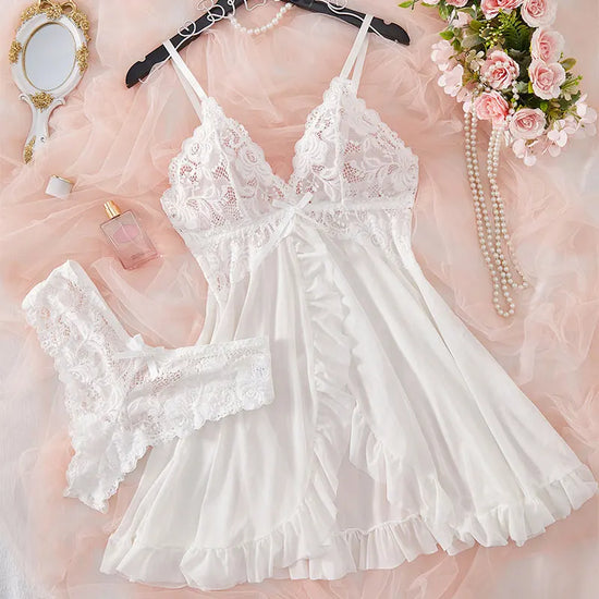 Completo lingerie plus size in pizzo con reggiseno, perizoma e vestaglia trasparente – Set elegante e romantico