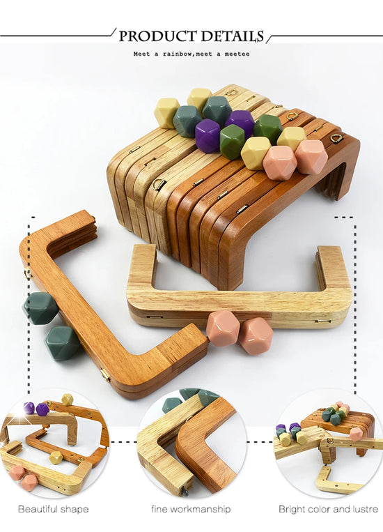 Set di manici in legno da 20 cm per borse – Chiusura a bacio per cucito fai-da-te, confezione da 1, 2 o 5 pezzi