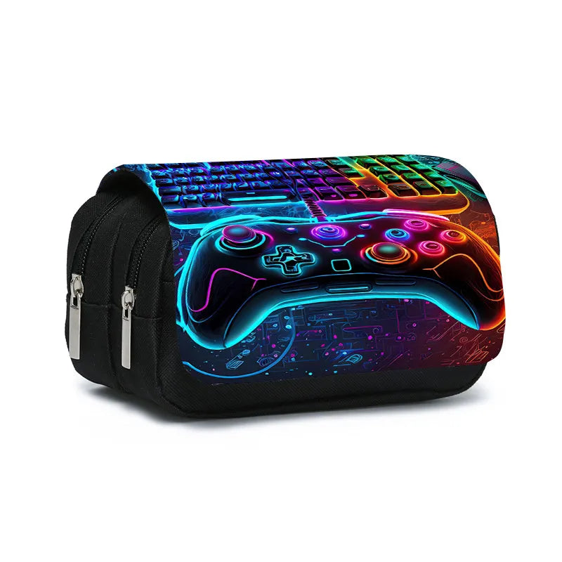Game Controller Double Layered Flip Pen Case for Boy and Girls Best Gifts 2D Cartoon School Supplies Pencil Case for Children