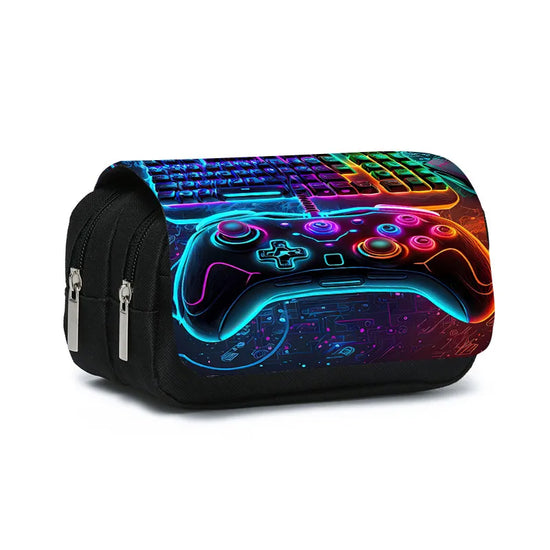 Game Controller Double Layered Flip Pen Case for Boy and Girls Best Gifts 2D Cartoon School Supplies Pencil Case for Children