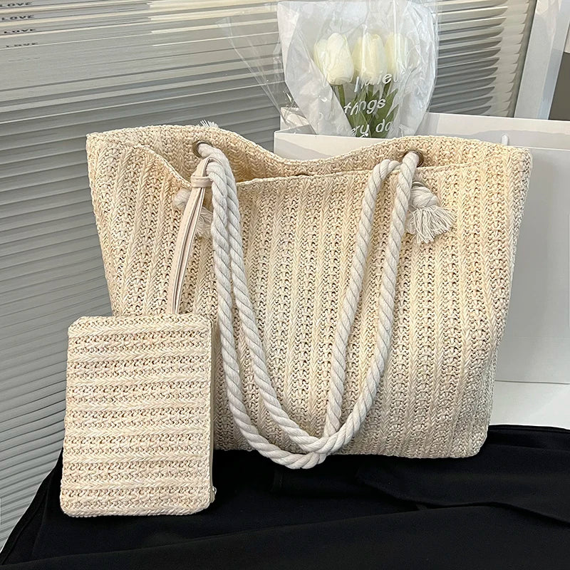Borsa Tote Donna in Paglia Grande Capacità – Stile Boho Estivo