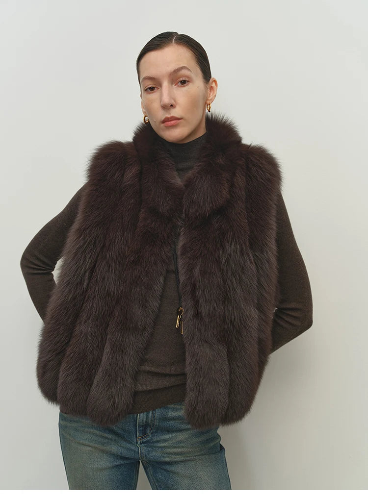 Gilet donna in pelliccia sintetica con collo alto