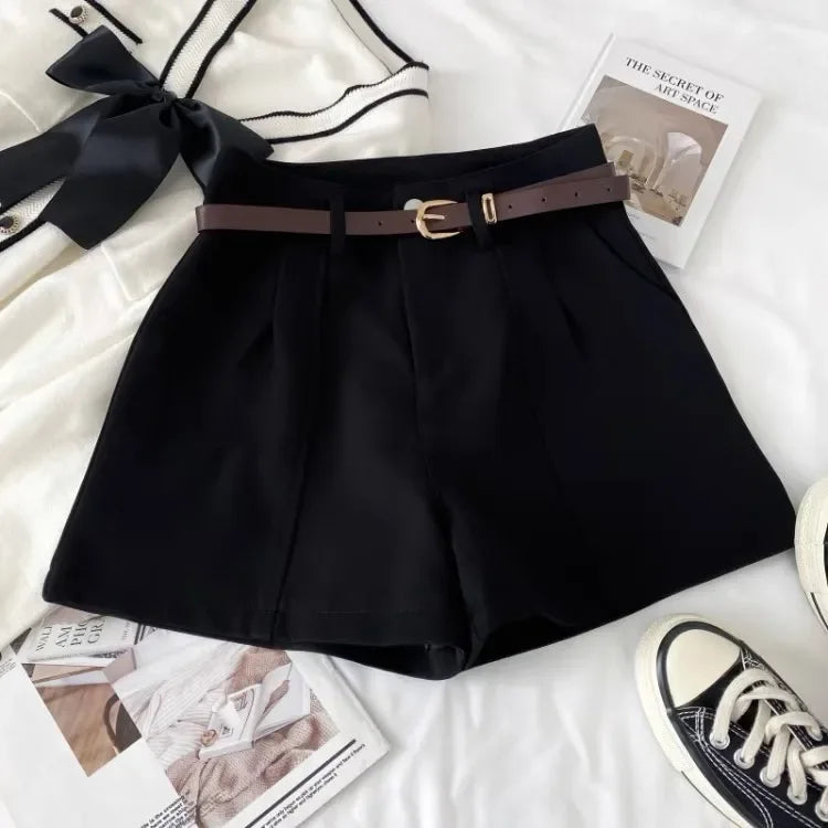 Pantaloncini donna vita alta stile coreano – gamba larga A‑line in cotone 2025