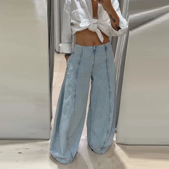 Jeans patchwork vita bassa donna – pantaloni larghi Y2K stile street fashion 2025