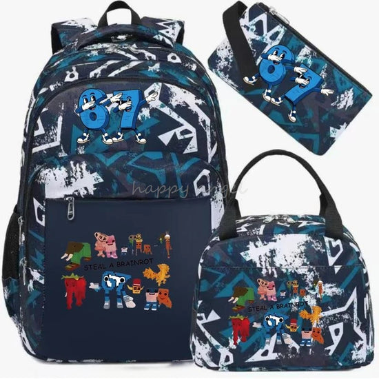 67 Six Seven Print 3Pcs/set Camouflage Backpack With Lunch Bag Steal A BrainRot Boy Student Teens Rucksack Girl Casual SchoolBag
