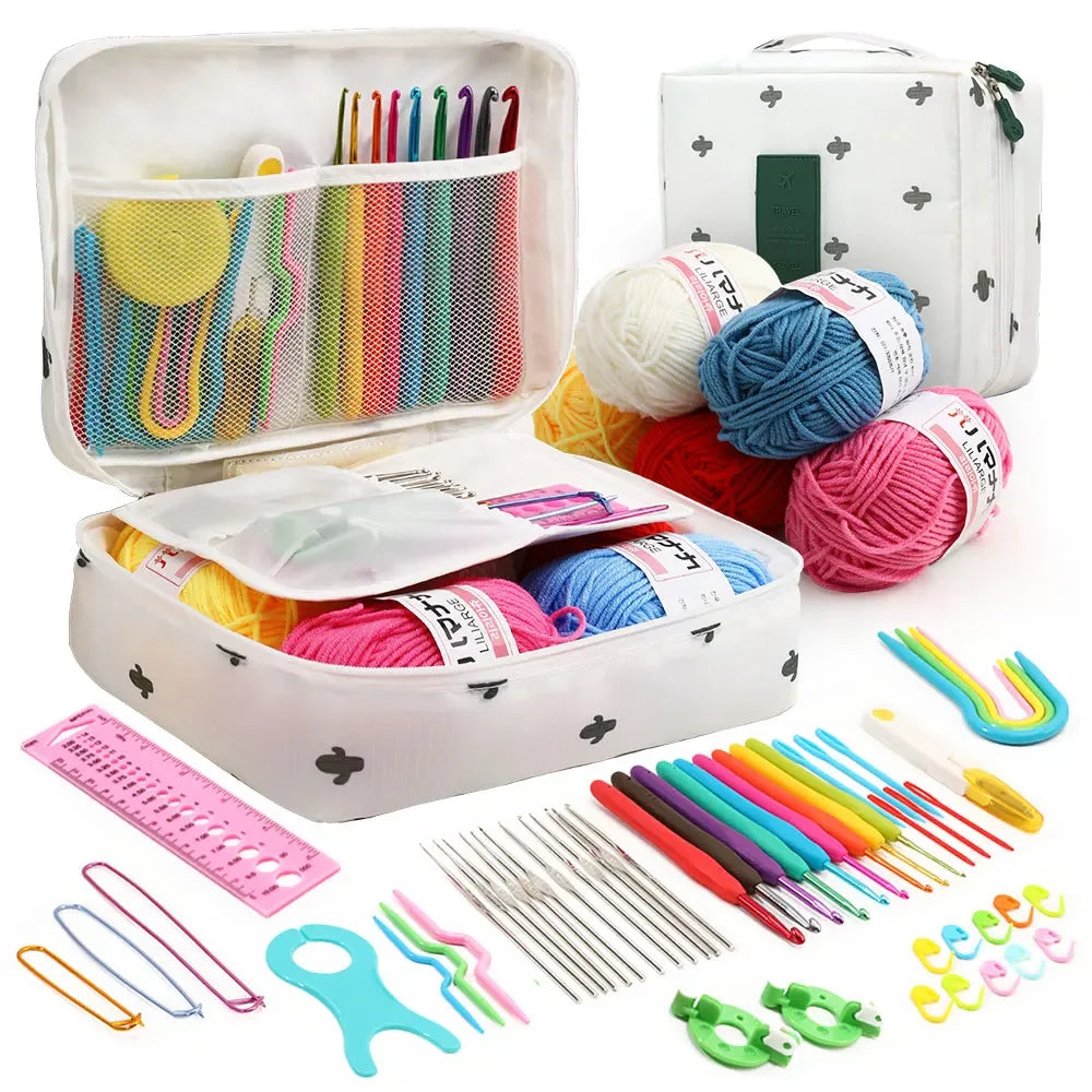 Set uncinetto portatile 59 pezzi con borsa – kit completo con manici ergonomici e materiali colorati