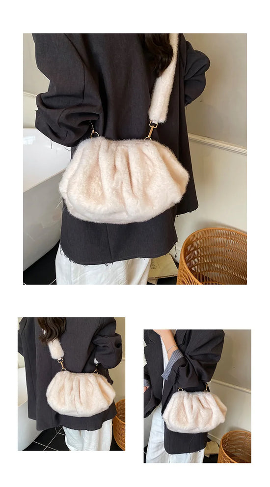 Borsa Crossbody Fluffy Cloud in Ecopelliccia – Clutch Imbottita d’Inverno per Donna, Versatile e Morbida