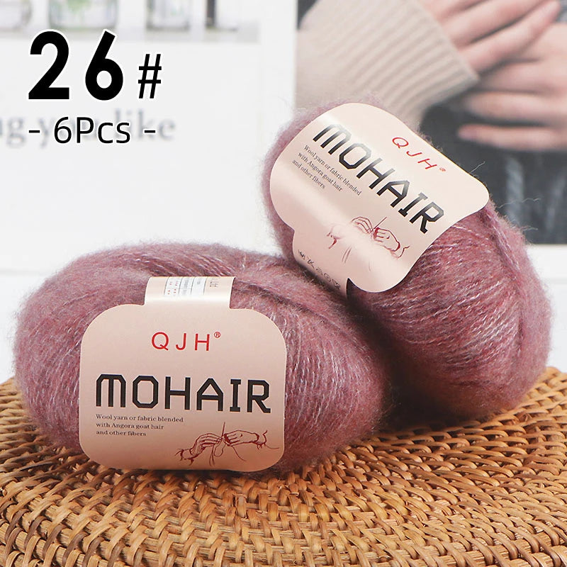 Set 6 gomitoli filato mohair morbido – lana angora effetto fluffy per maglioni, sciarpe, shawl fai-da-te